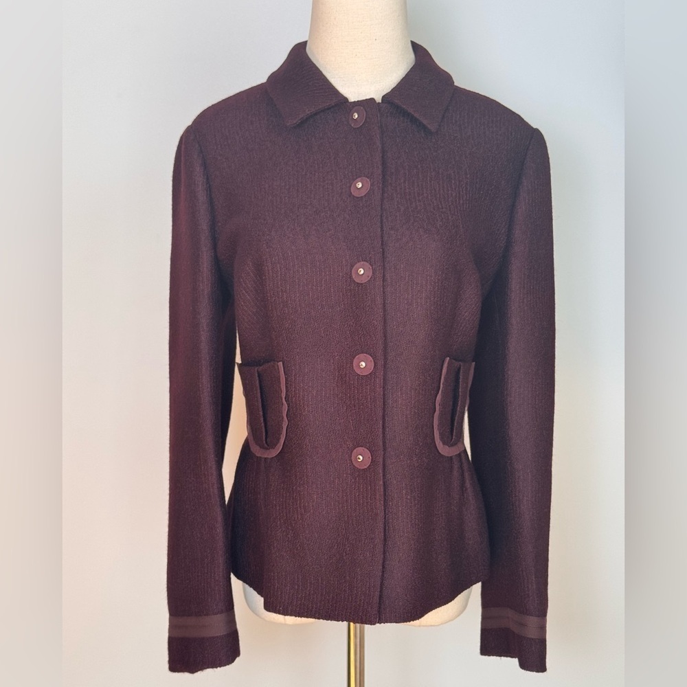 Prada Burgundy Wool Jacket with Pockets Size 46 - Picture 2 of 14